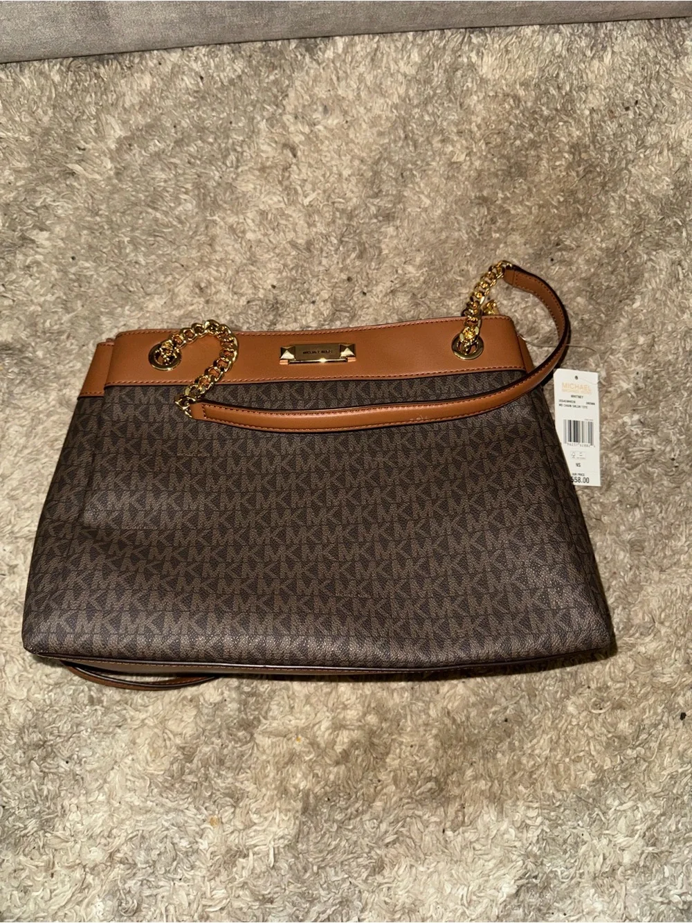 Michael Kors Brown and Tan Logo Chain Shoulder Bag
